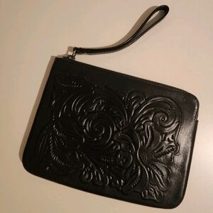 Patricia Nash Black Leather Tooled Clutch